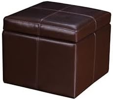 Homebeez Faux Leather Storage Ottoman Square Footrest Stool Cube Bench Ottoman (Reddish Brown)