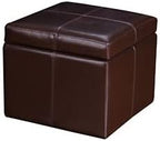 Homebeez Faux Leather Storage Ottoman Square Footrest Stool Cube Bench Ottoman (Reddish Brown)
