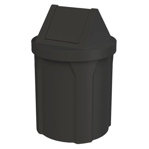 Sturdy Essentials 42 Gallon Round 100% Recycled Plastic Indoor or Outdoor Commercial Trash Can with Easy Access Swing Top Lid | Industrial Strength | Great for Schools and Businesses - Black