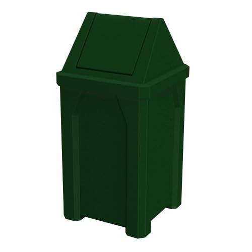 Sturdy Essentials 32 Gallon Square 100% Recycled Plastic Heavy Duty Outdoor Trash Can with Swing Top Lid Great for Schools and Commercial Spaces - Green Granite