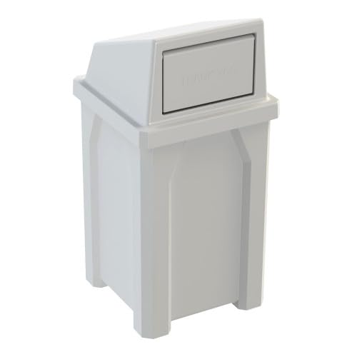 Sturdy Essentials 32 Gallon Square 100% Recycled Plastic Heavy Duty Indoor or Outdoor Commercial Trash Can with Push Lid | Great for Schools and Businesses - White