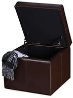 Homebeez Faux Leather Storage Ottoman Square Footrest Stool Cube Bench Ottoman (Reddish Brown)