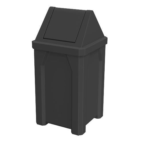Sturdy Essentials 32 Gallon Square 100% Recycled Plastic Heavy Duty Outdoor Commercial Trash Can with Easy Access Swing Top Lid | Great for Schools and Businesses - Black