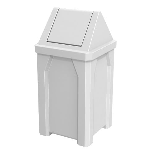 Sturdy Essentials 32 Gallon Square 100% Recycled Plastic Heavy Duty Outdoor Commercial Trash Can with Swing Top Lid | Great for Schools and Businesses | Industrial Use - White