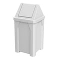 Sturdy Essentials 32 Gallon Square 100% Recycled Plastic Heavy Duty Outdoor Commercial Trash Can with Swing Top Lid | Great for Schools and Businesses | Industrial Use - White