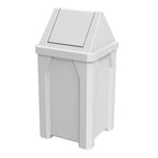 Sturdy Essentials 32 Gallon Square 100% Recycled Plastic Heavy Duty Outdoor Commercial Trash Can with Swing Top Lid | Great for Schools and Businesses | Industrial Use - White