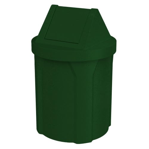 Sturdy Essentials 42 Gallon Round 100% Recycled Plastic Indoor or Outdoor Commercial Trash Can with Easy Access Swing Top Lid | Great for Schools and Businesses - Green Granite
