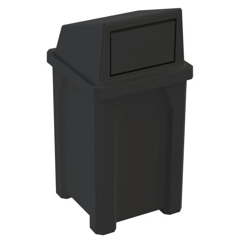 Sturdy Essentials 32 Gallon Square 100% Recycled Plastic Heavy Duty Indoor or Outdoor Commercial Trash Can with Push Lid | Great for Schools and Businesses - Black