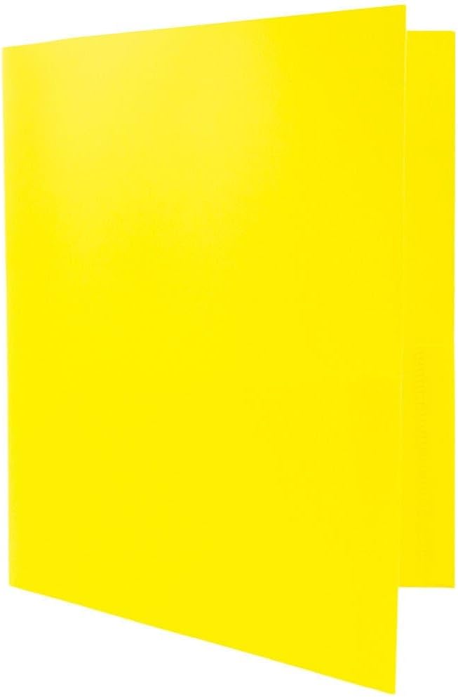 JAM PAPER Plastic Color Pop Folders - 2 Pocket Durable Folders with Metal Prongs Fastener Clasps - Yellow - 3/Pack