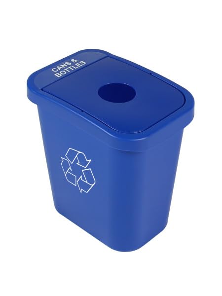 Sturdy Essentials City Box 7 Gallon Cans and Bottles Recycling Bin with Lid for Residential, Business, and Commercial Recycling - NYC Compliant - Blue