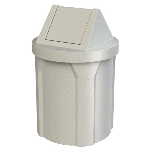 Sturdy Essentials 42 Gallon Round 100% Recycled Plastic Indoor or Outdoor Commercial Trash Can with Easy Access Swing Top Lid | Industrial Strength | Great for Schools and Businesses - Light Granite