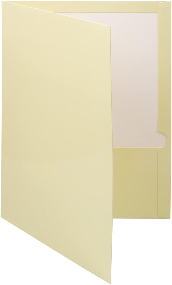JAM PAPER Laminated Two Pocket Glossy School Folders - Letter Size - High Gloss Ivory - Bulk 25/Pack
