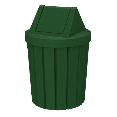Sturdy Essentials 42 Gallon Round Slatted 100% Recycled Plastic Indoor or Outdoor Commercial Trash Can with Easy Access Swing Top Lid | Great for Schools and Businesses - Green