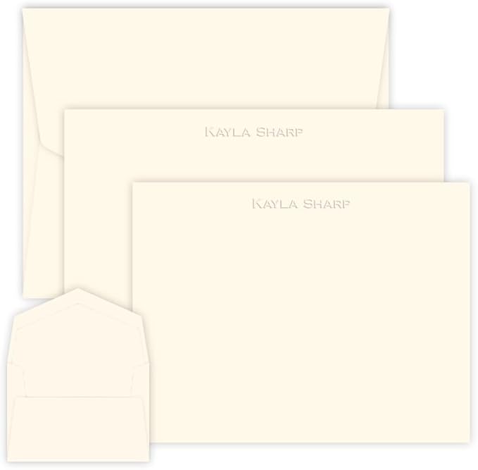 Personalized Embossed Flat Note Cards Set – Custom Blind Embossed Stationery with Envelopes – Premium Embossed Correspondence & Thank You Cards – Made in USA - 100 Pieces (2 Paper Sizes)
