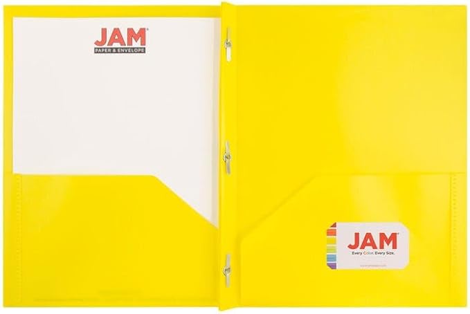 JAM PAPER Plastic 2 Pocket POP Folders - Durable School Folders with Metal Prongs Fastener Clasps - Assorted Fashion Colors - Bulk 96 Folders/Box (16 Assorted Packs of 6)