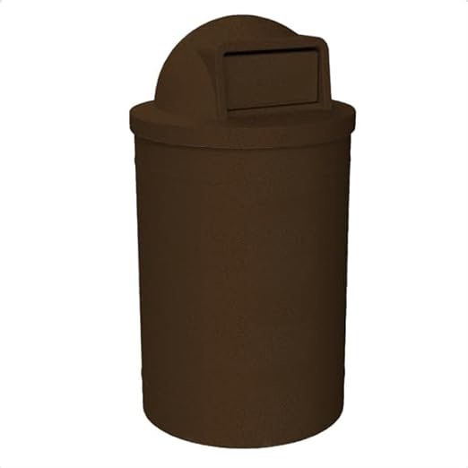 Campus Collection 55 Gallon Round Heavy-Duty Plastic Commercial Outdoor or Indor Trash Can with Push Open Dome Lid and Internal Liner | Great for Schools and Businesses - Brown Granite