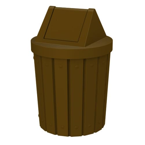Sturdy Essentials 42 Gallon Round Slatted 100% Recycled Plastic Indoor or Outdoor Commercial Trash Can with Easy Access Swing Top Lid | Great for Schools and Businesses - Brown