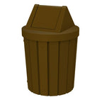 Sturdy Essentials 42 Gallon Round Slatted 100% Recycled Plastic Indoor or Outdoor Commercial Trash Can with Easy Access Swing Top Lid | Great for Schools and Businesses - Brown