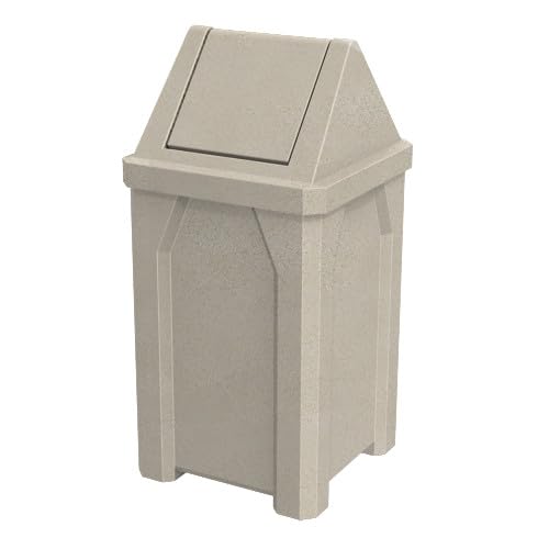 Sturdy Essentials 32 Gallon Square 100% Recycled Plastic Heavy Duty Outdoor Commercial Trash Can with Swing Top Lid | Great for Schools and Businesses - Beige Granite
