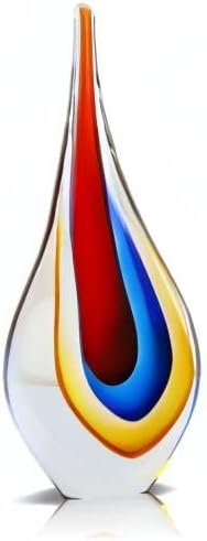 9" Tall Sculpture Hand Blown Glass Decor, Paperweight for Office Desk, Modern Glass Art Figurines Mediterranean Beach House Decor, Living Room Coffee Shelves Table Top Decoration (Red)