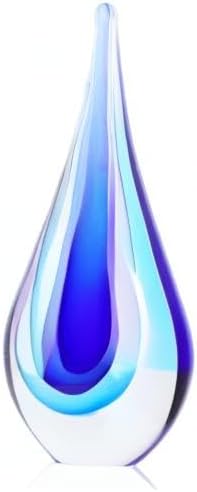 DOVDOV Blown Glass Sculpture, Blue Glass Art Collectible Statue, Unique Teardrop Ornament, Suitable for Office, Bookshelf, Dressing Table, Living Room Coffee Table, or Mantelpiece Display.