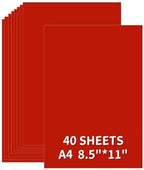 40 Sheets Red Card Stock, 180gsm/65lb Cardstock Paper 8.5" x 11", Bulk Craft Paper for Printing, Crafting, Scrapbooking, Party Decorations