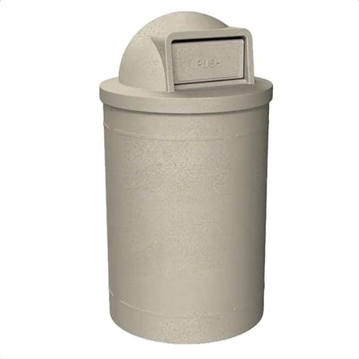 Campus Collection 55 Gallon Round Heavy-Duty Plastic Commercial Outdoor or Indor Trash Can with Push Open Dome Lid and Internal Liner | Great for Schools and Businesses - Beige Granite