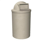 Campus Collection 55 Gallon Round Heavy-Duty Plastic Commercial Outdoor or Indor Trash Can with Push Open Dome Lid and Internal Liner | Great for Schools and Businesses - Beige Granite