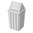 Sturdy Essentials 32 Gallon Square Slatted 100% Recycled Plastic Heavy Duty Outdoor Commercial Trash Can with Swing Top Lid | Great for Schools and Businesses - White