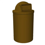 Sturdy Essentials Campus Collection 55 Gallon Round Plastic Heavy Duty Commercial Indoor or Outdoor Trash Can with Push Open Dome Lid and Internal Liner | Great for Schools and Businesses - Brown