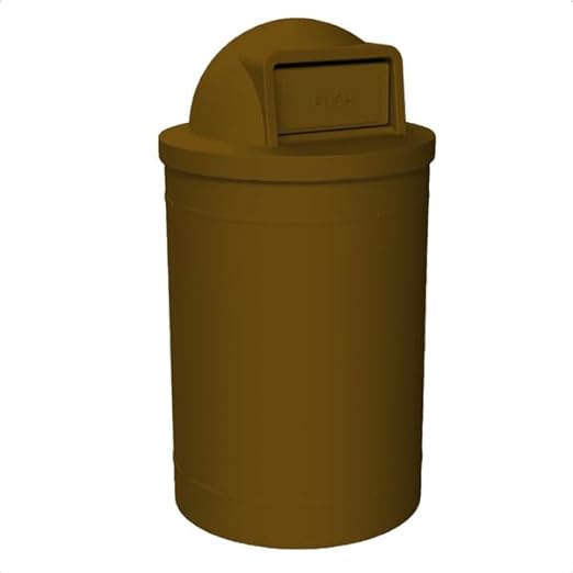 Sturdy Essentials Campus Collection 55 Gallon Round Plastic Heavy Duty Commercial Indoor or Outdoor Trash Can with Push Open Dome Lid and Internal Liner | Great for Schools and Businesses - Brown