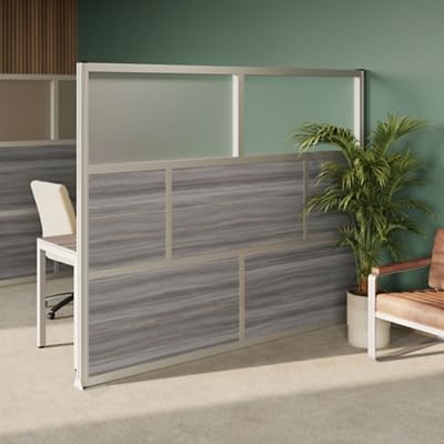 NBF Office Partition Room Divider - 76" H x 96" W Espresso & Warm Ash, Large Privacy Screen, Portable Partition Wall, Free Standing Office Divider