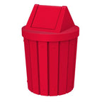 Sturdy Essentials 42 Gallon Round Slatted 100% Recycled Plastic Indoor or Outdoor Commercial Trash Can with Easy Access Swing Top Lid | Great for Schools and Businesses - Red