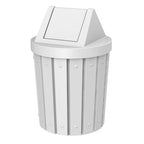 Sturdy Essentials 42 Gallon Round Slatted 100% Recycled Plastic Indoor or Outdoor Commercial Trash Can with Easy Access Swing Top Lid | Industrial Strength | Great for Schools and Businesses - White