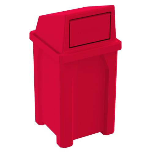 Sturdy Essentials Campus Collection 32 Gallon Square 100% Recycled Plastic Heavy Duty Indoor or Outdoor Commercial Trash Can with Push Lid | Great for Schools and Businesses - Red