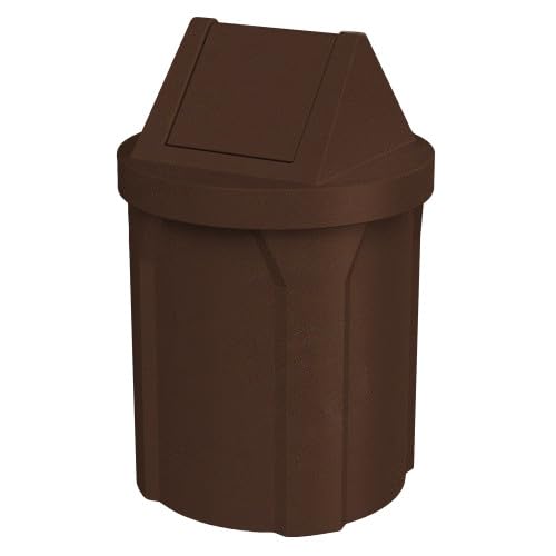 Sturdy Essentials 42 Gallon Round 100% Recycled Plastic Indoor or Outdoor Commercial Trash Can with Easy Access Swing Top Lid | Industrial Strength | Great for Schools and Businesses - Brown Granite