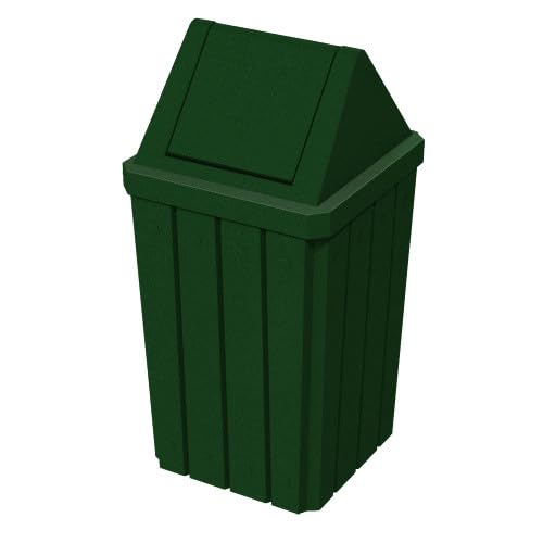 Sturdy Essentials 32 Gallon Square Slatted 100% Recycled Plastic Heavy Duty Outdoor Commercial Trash Can with Swing Top Lid | Great for Schools and Businesses - Green Granite