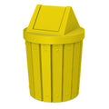 Sturdy Essentials 42 Gallon Slatted Round 100% Recycled Plastic Indoor or Outdoor Commercial Trash Can with Easy Access Swing Top Lid | Great for Schools and Businesses - Yellow