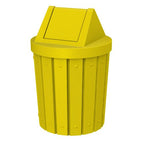Sturdy Essentials 42 Gallon Slatted Round 100% Recycled Plastic Indoor or Outdoor Commercial Trash Can with Easy Access Swing Top Lid | Great for Schools and Businesses - Yellow