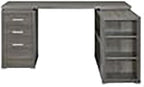Pemberly Row L Shape Corner Storage Desk in Weathered Gray, Letter/Legal File, 5 Bookshelves