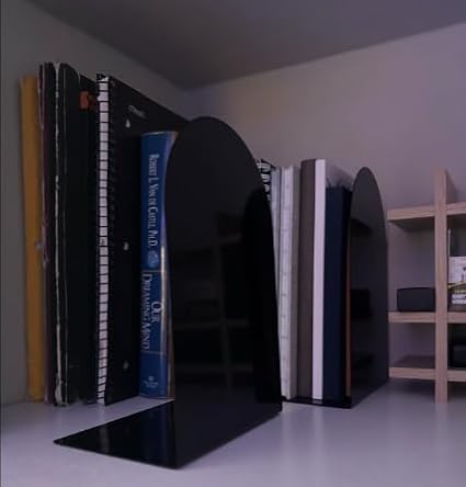 Lulonpon 6 Pieces Book Ends, Bookends, Books Stand, Metal Bookend for Shelves, Black Book Ends for School, Library, Desktop Organizer