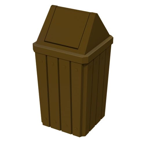 Sturdy Essentials 32 Gallon Square Slatted 100% Recycled Plastic Heavy Duty Outdoor Commercial Trash Can with Swing Top Lid | Great for Schools and Businesses - Brown Granite