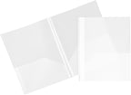 JAM PAPER Plastic 2 Pocket POP Folders - Durable School Folders with Metal Prongs Fastener Clasps - Clear - Bulk 48/Pack