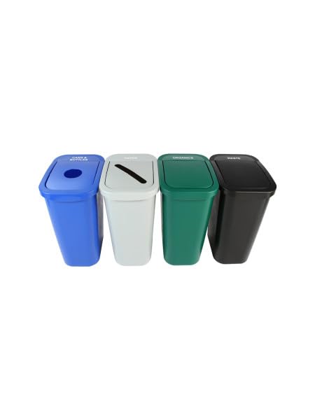 Sturdy Essentials City Box 10 Gallon Four Bin Station for Trash and Recycling with Lids for Residential, Business, and Commercial Recycling - NYC Compliant (Four Bin Cans Paper Organics Waste)