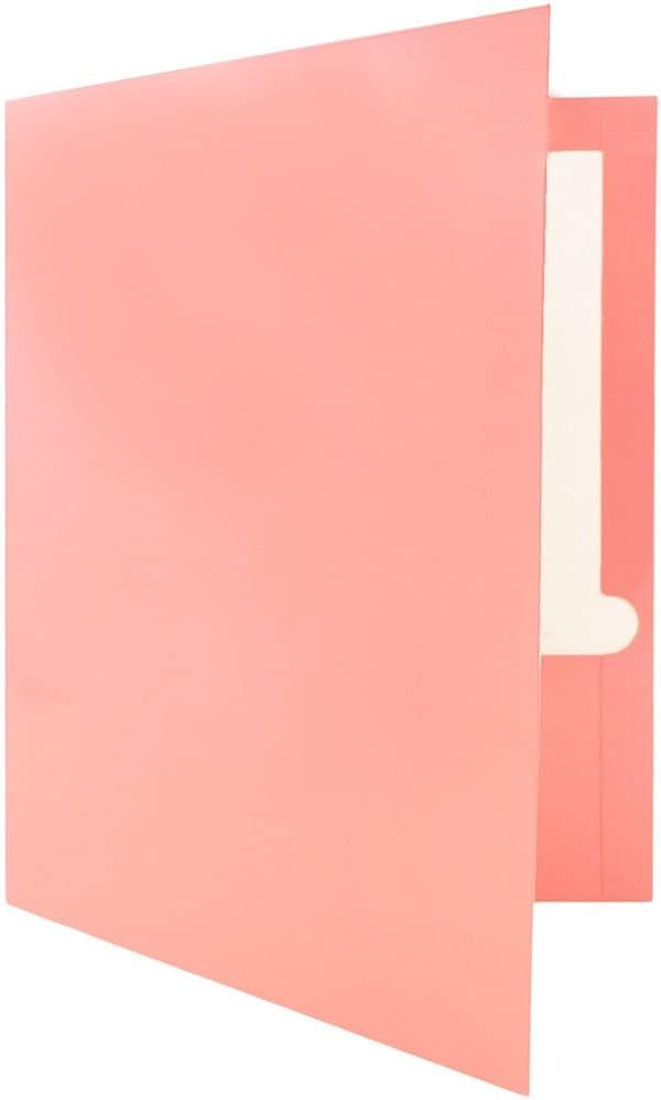 JAM PAPER Laminated Two Pocket Glossy School Folders - Letter Size - High Gloss Baby Pink Pastel - 6/Pack