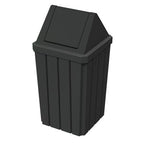 Sturdy Essentials 32 Gallon Square Slatted 100% Recycled Plastic Heavy Duty Outdoor Commercial Trash Can with Swing Top Lid | Great for Schools and Businesses - Black