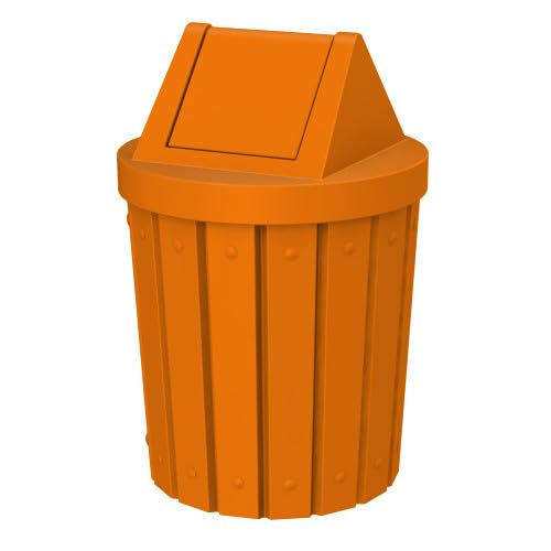 Sturdy Essentials 42 Gallon Round Slatted 100% Recycled Plastic Indoor or Outdoor Commercial Trash Can with Easy Access Swing Top Lid | Great for Schools and Businesses - Orange