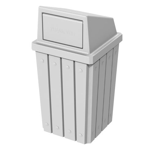 Sturdy Essentials Campus Collection 32 Gallon Square Slatted 100% Recycled Plastic Heavy-Duty Commercial Outdoor or Indoor Trash Can with Push Top Lid | Great for Schools and Businesses - White