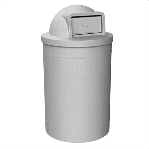 Campus Collection 55 Gallon Round Plastic Heavy Duty Commercial Indoor or Outdoor Trash Can with Push Open Dome Lid and Internal Liner | Great for Schools and Businesses - Light Granite
