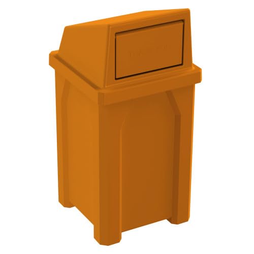 Sturdy Essentials 32 Gallon Square 100% Recycled Plastic Heavy Duty Indoor or Outdoor Commercial Trash Can with Push Lid | Great for Schools and Businesses - Orange